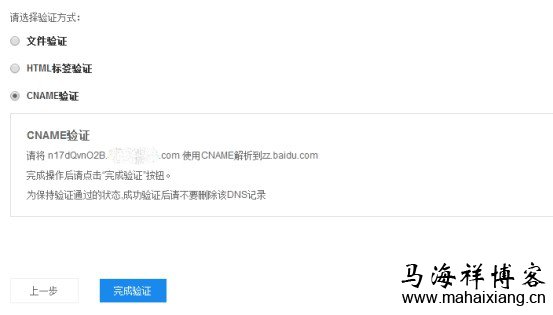 选择CNAME验证 百度站长平台站点验证图文详解-马海祥博客